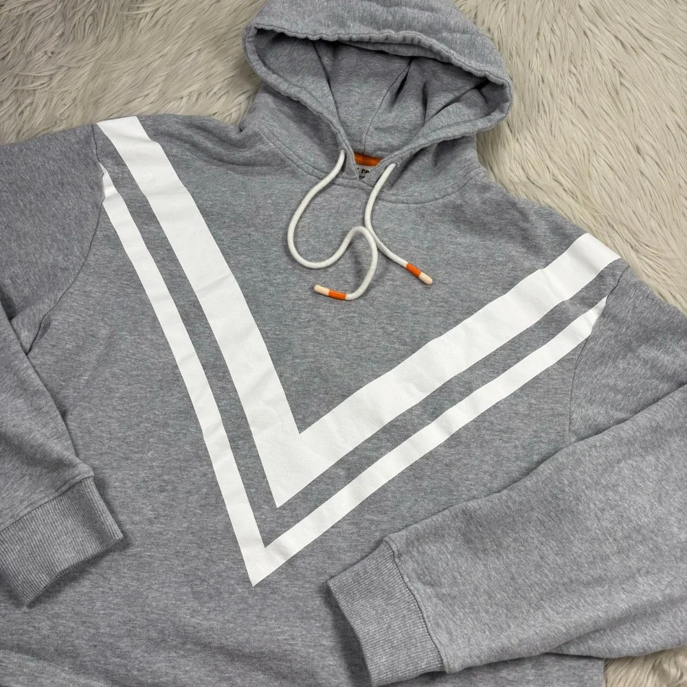 Tory Sport Women's S Oversized Gray French Terry Chevron Hoodie Athleisure